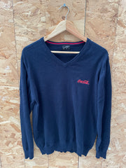 Vintage Y2K Navy Blue Red Coca-Cola James Nicholson V-Neck Sweater Men's Size S