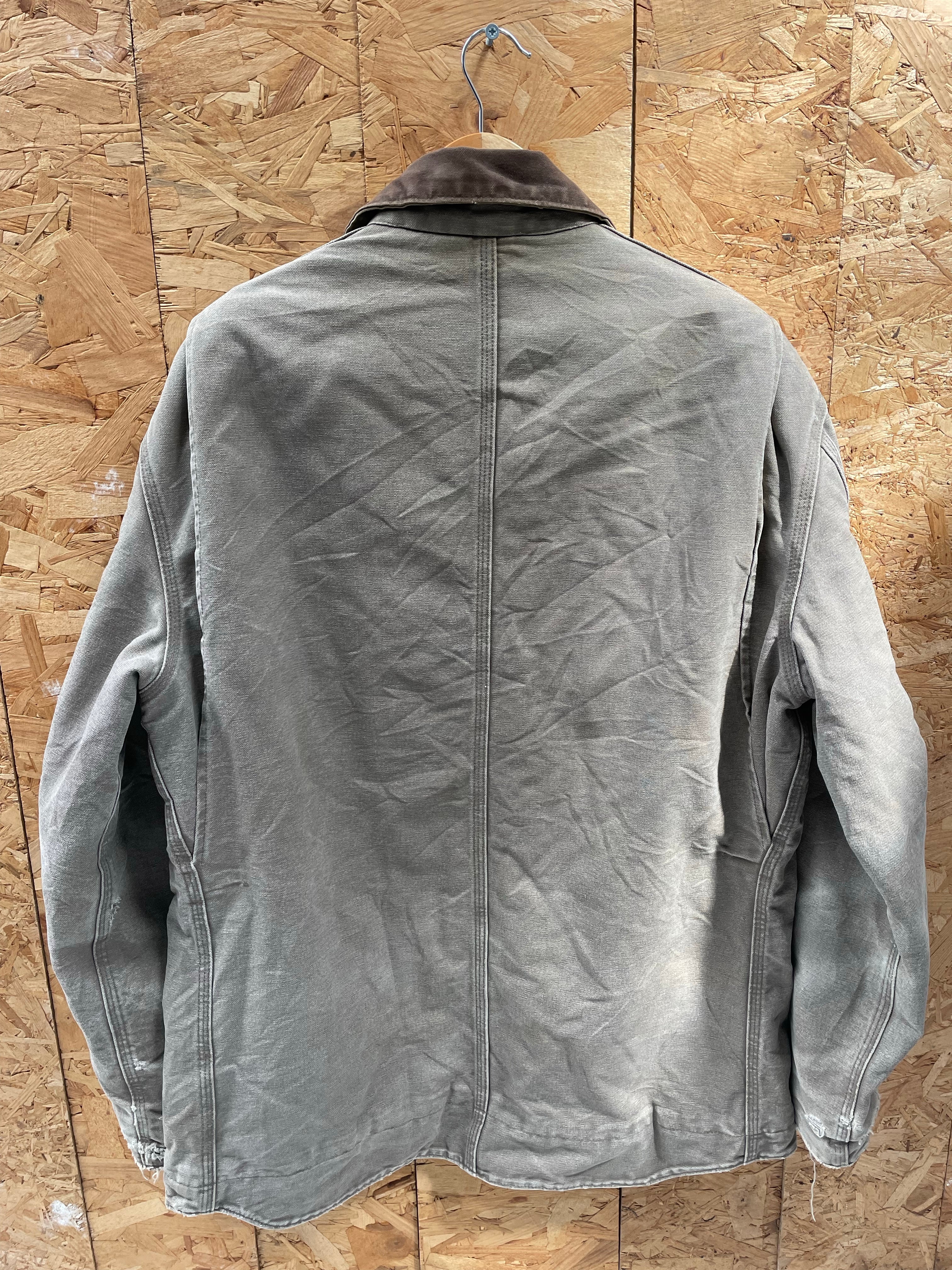 Vintage 90s Carhartt Distressed Stone Grey Duck C61 Ridge Coat Jacket Men's Size M