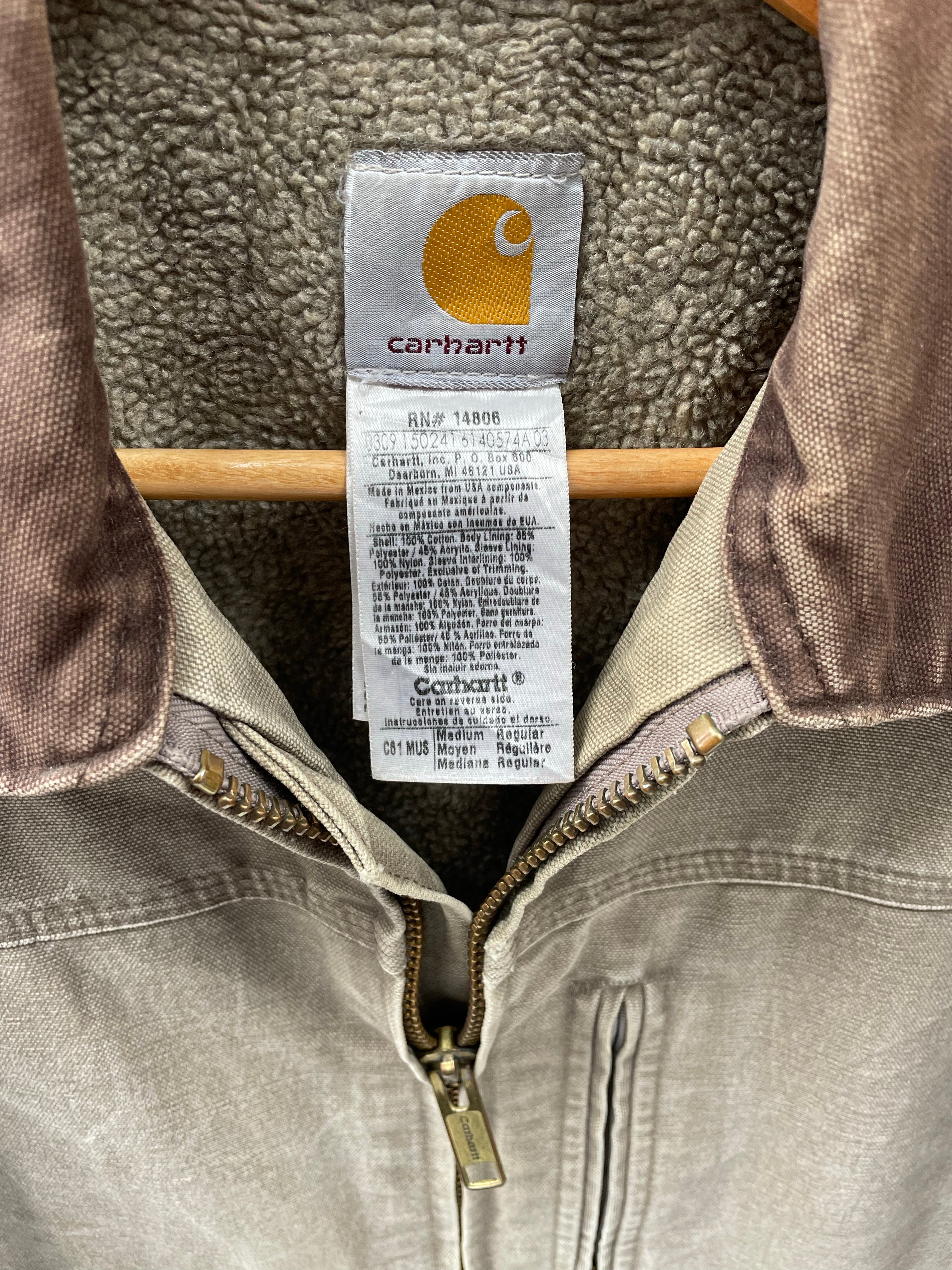Vintage 90s Carhartt Distressed Stone Grey Duck C61 Ridge Coat Jacket Men's Size M