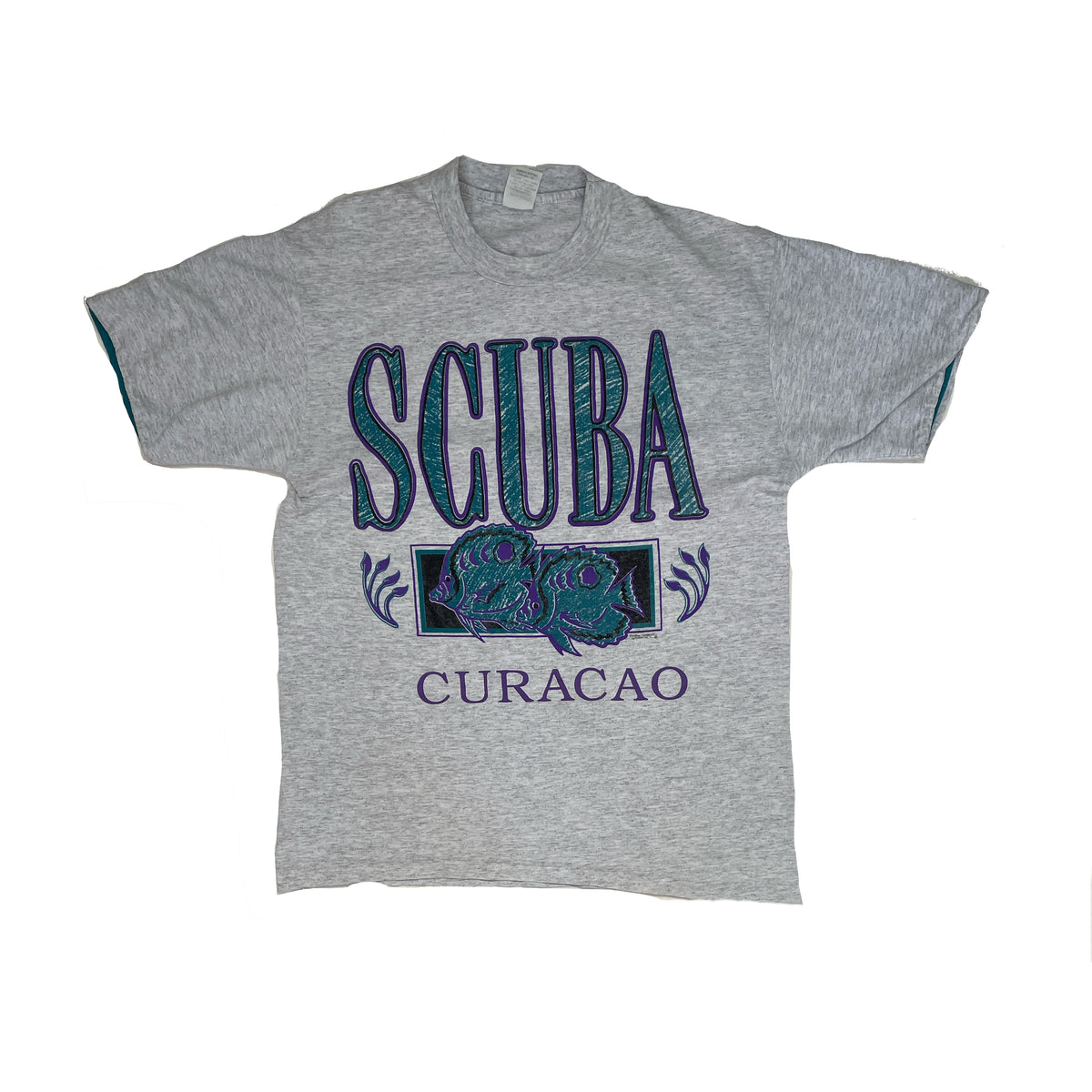 Vintage 90s Scuba Curacao Single Stitch T-Shirt - Size L - Gray/Teal