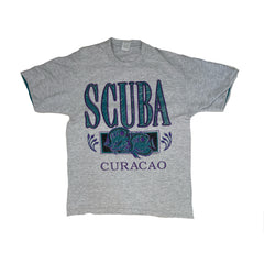 Vintage 90s Scuba Curacao Single Stitch T-Shirt - Size L - Gray/Teal