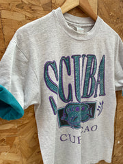 Vintage 90s Scuba Curacao Single Stitch T-Shirt - Size L - Gray/Teal