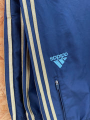 Vintage Adidas Men's Large Navy Blue Track Pants with Gold Stripes