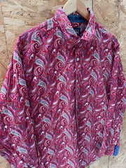 Vintage Y2K Cremieux Men's L Red Paisley Long Sleeve Button Down Crazy Ugly Shirt