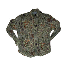 Vintage 90s Grungy Green Paisley Abstract Ugly Shirt Size L by Valmont
