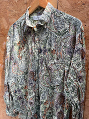 Vintage 90s Grungy Green Paisley Abstract Ugly Shirt Size L by Valmont