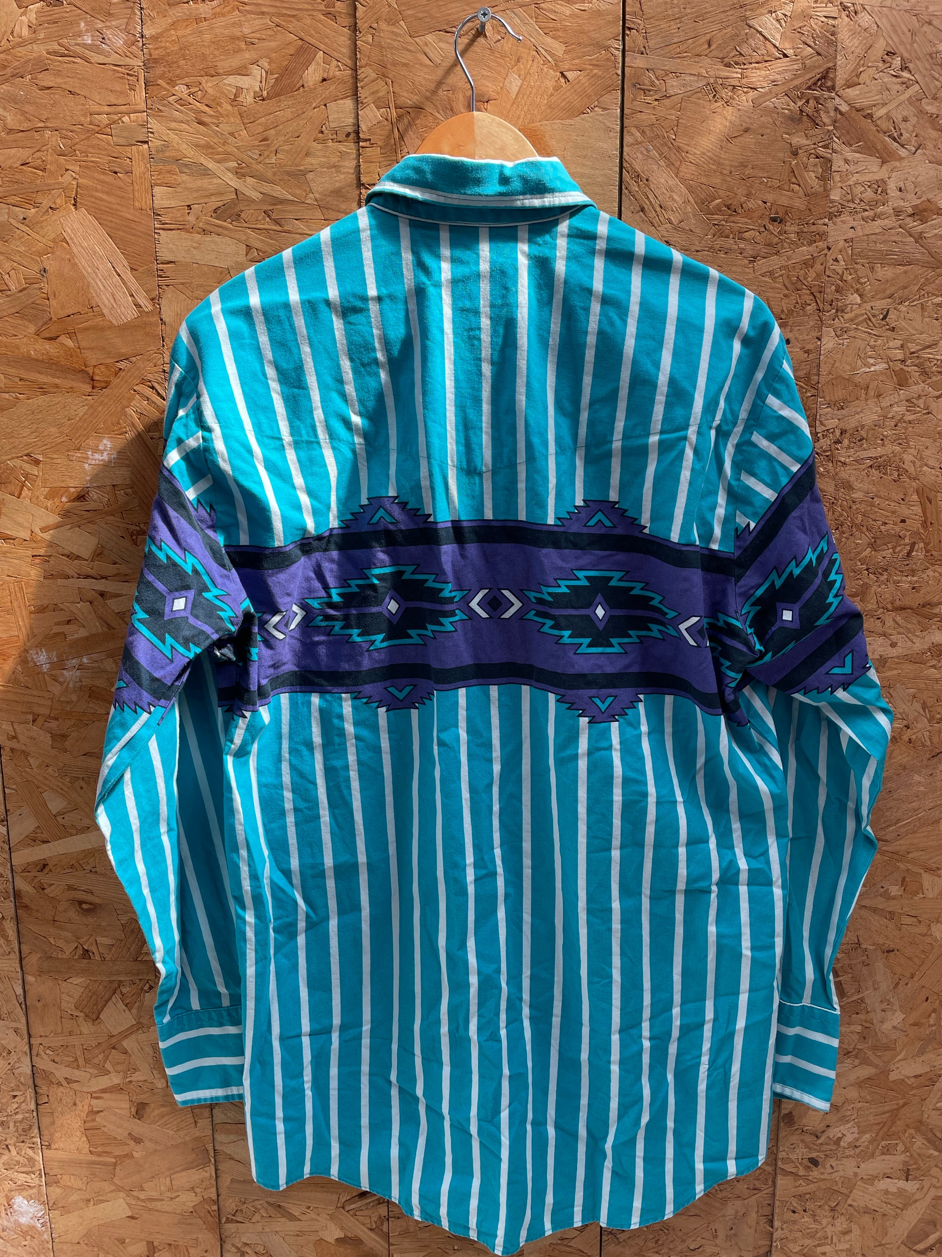 Vintage 90s Roper Turquoise Purple Stripes L/S Mens Western Cowboy Shirt L