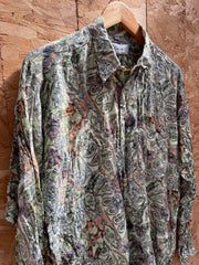 Vintage 90s Grungy Green Paisley Abstract Ugly Shirt Size L by Valmont