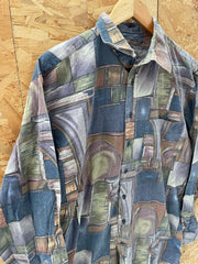 Vintage 90s Faded purple Abstract Grungy Print Long Sleeve Ugly Shirt - Size L