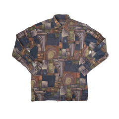 Vintage 90s Faded purple Abstract Grungy Print Long Sleeve Ugly Shirt - Size L