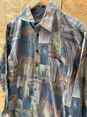 Vintage 90s Faded purple Abstract Grungy Print Long Sleeve Ugly Shirt - Size L