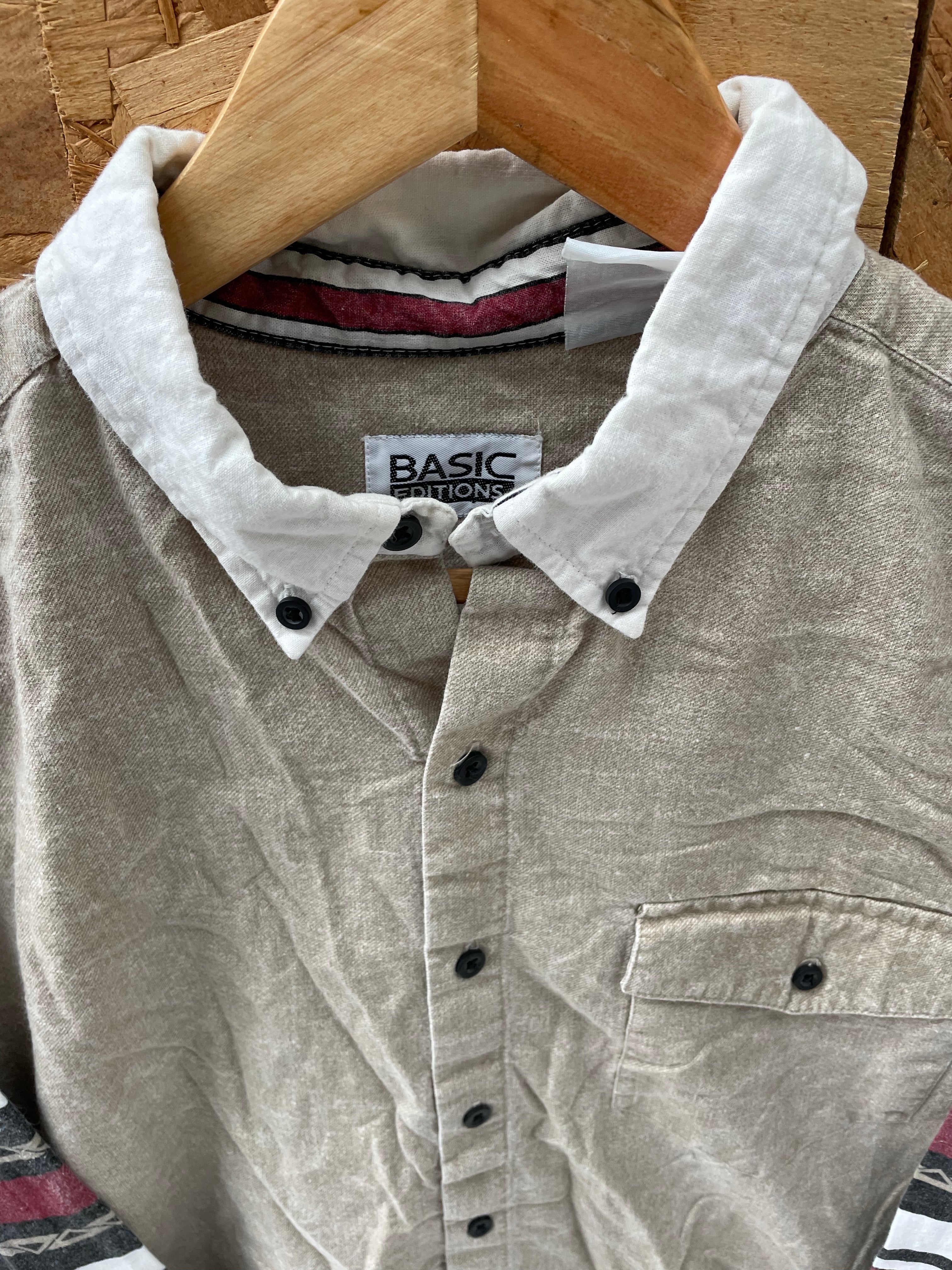 Vintage 90s Basic Editions Men's Beige Long Sleeve Western Aztec Shirt Size XL
