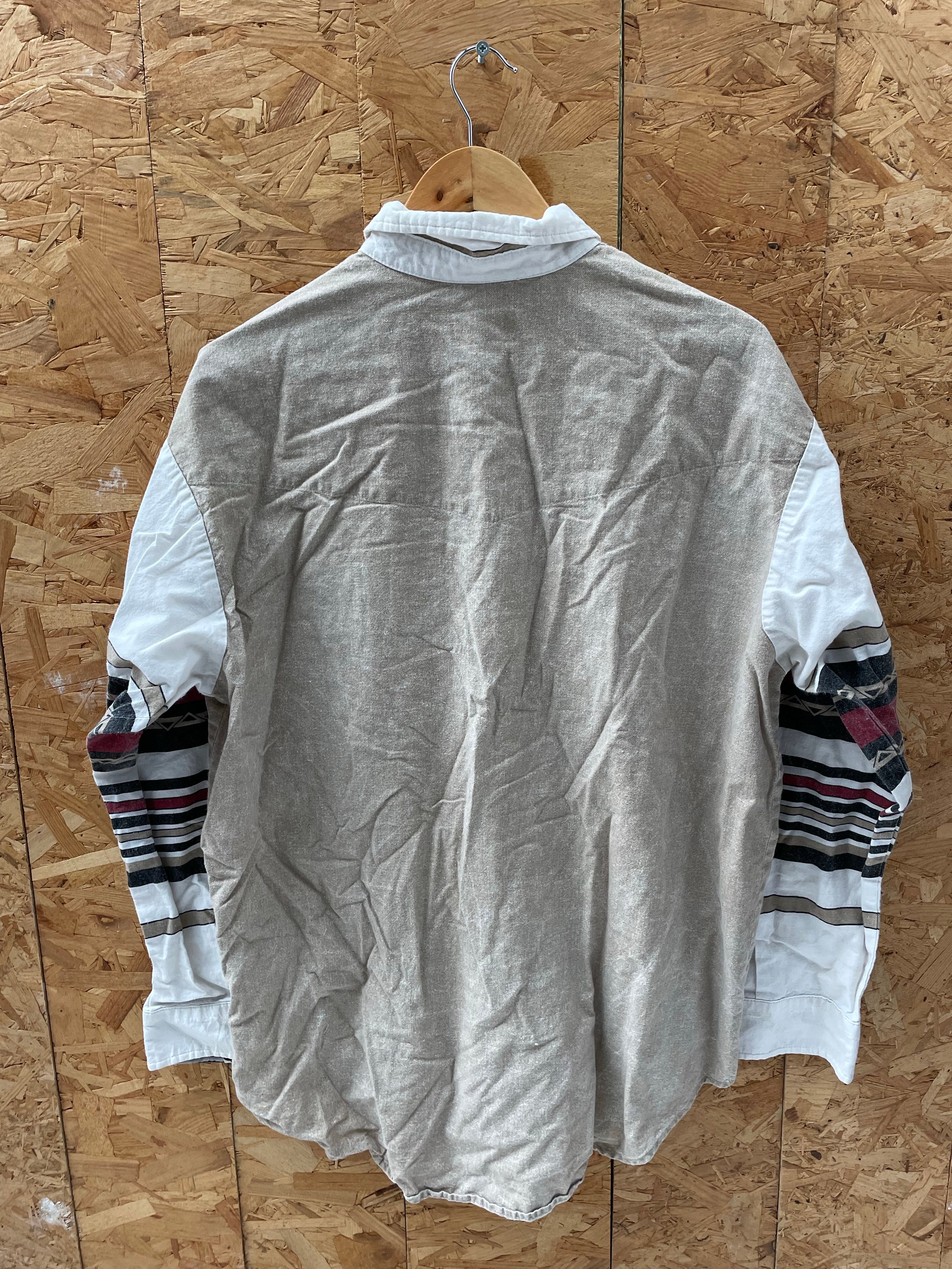 Vintage 90s Basic Editions Men's Beige Long Sleeve Western Aztec Shirt Size XL