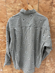 Vintage Bugle Boy Company Men's XL Geometric Beige &amp; Black Pattern Long Sleeve Shirt