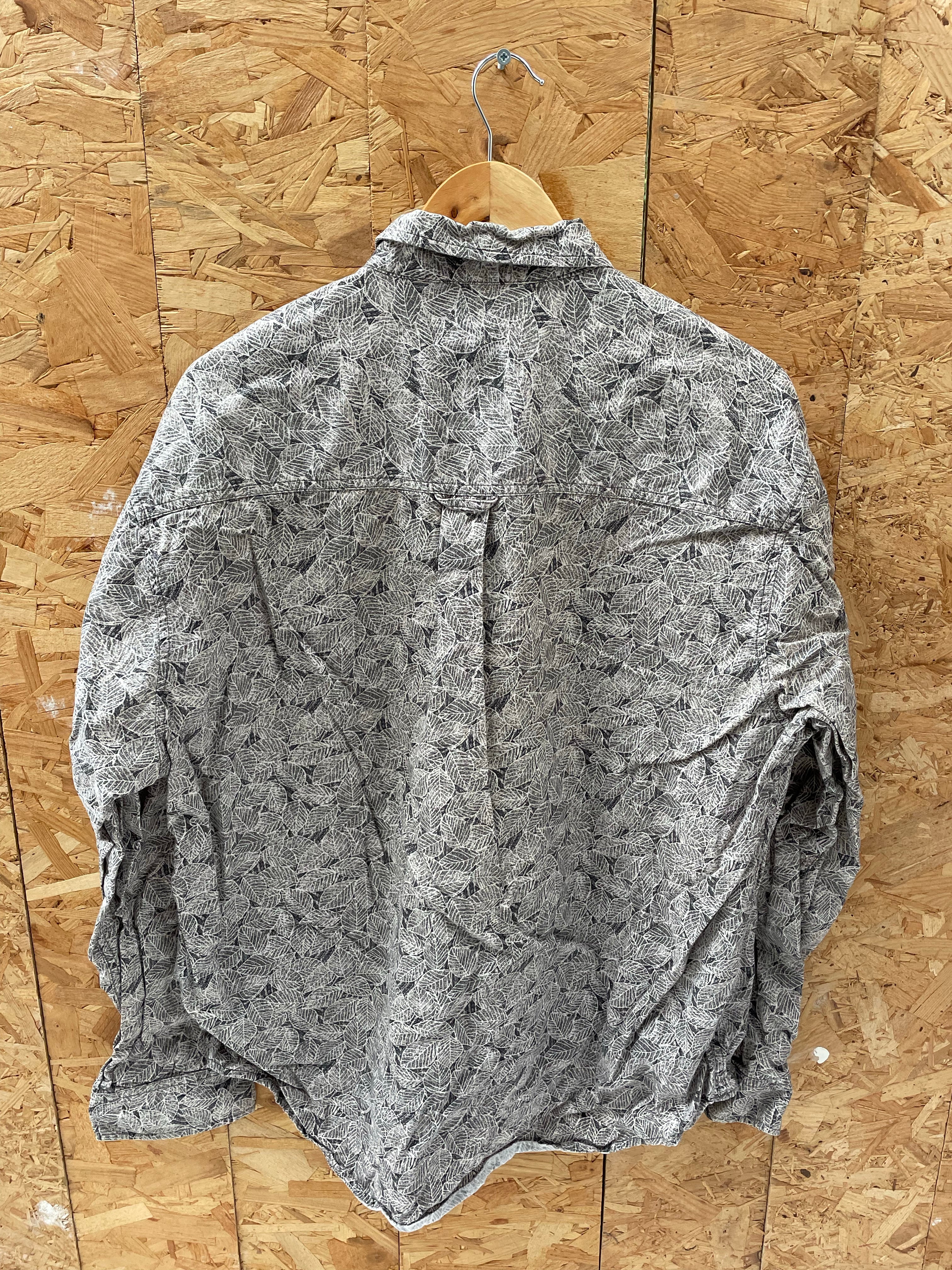 Vintage Ivy Crew Men's L Gray Leaf Abstract Print Long Sleeve Button Down Shirt