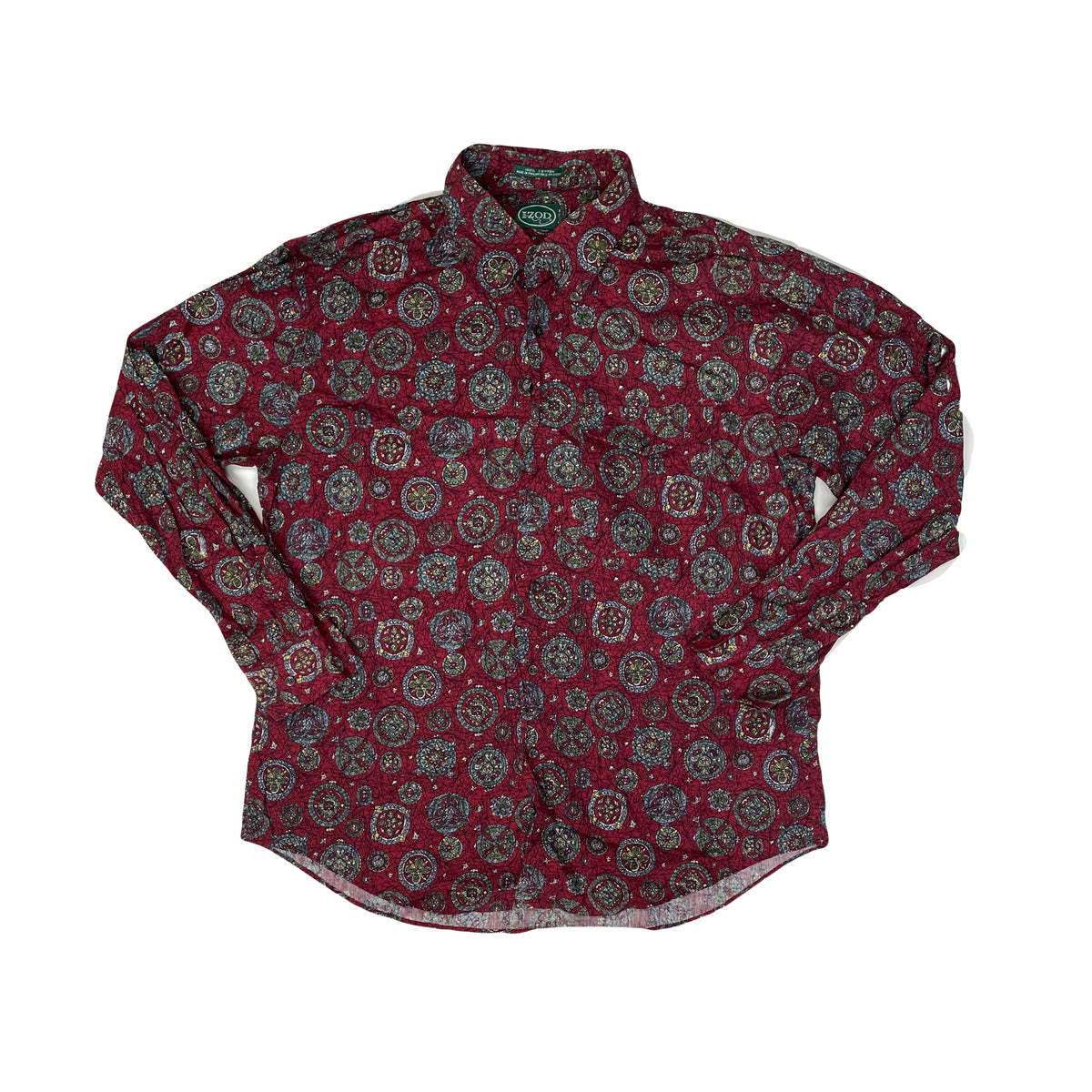 Vintage Izod Red Abstract Paisley Pattern Long Sleeve Crazy ugly Shirt XL