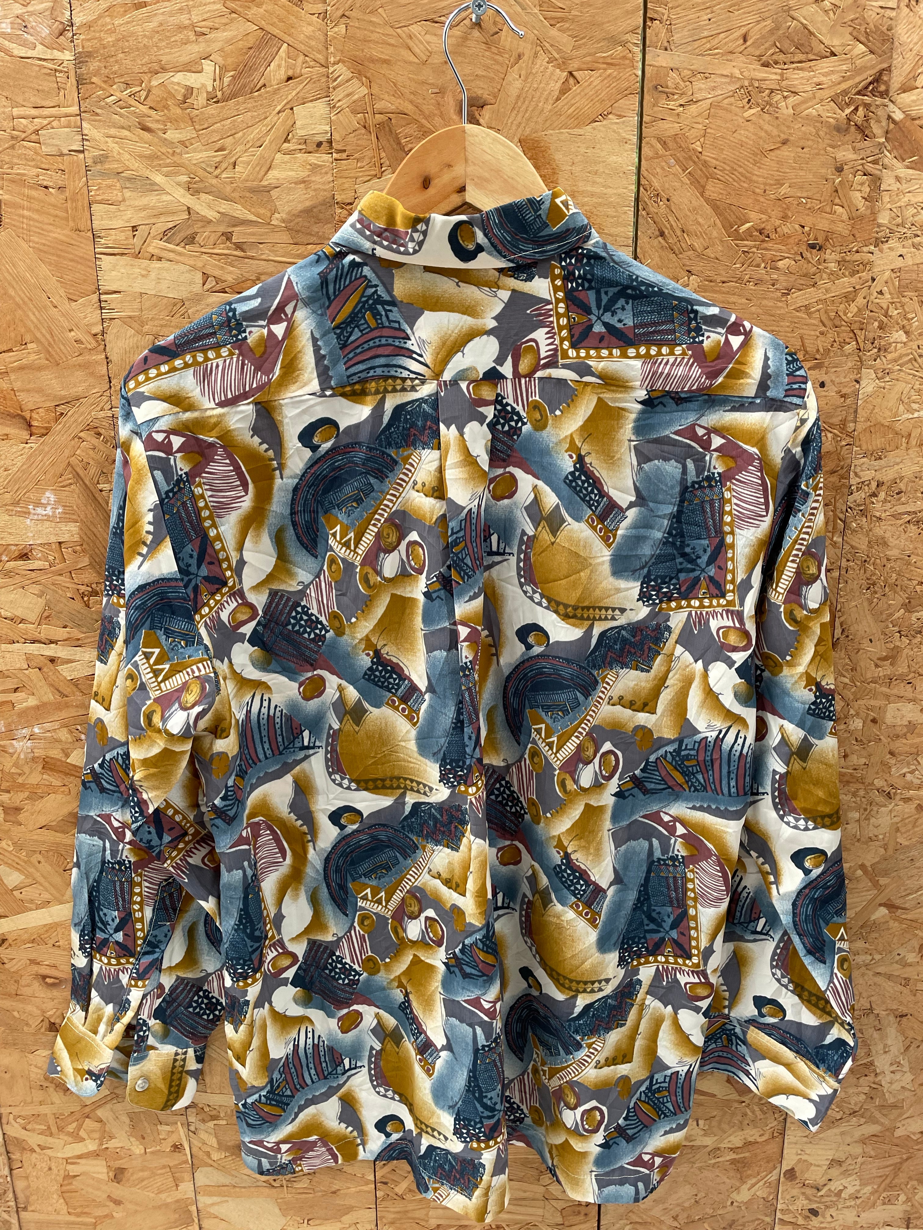 Vintage 80s Men's M Abstract Print Long Sleeve Shirt by United Tailor
