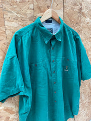 Vintage 90s Chaps Ralph Lauren Men's XL Green Short Sleeve Button Down Shirt