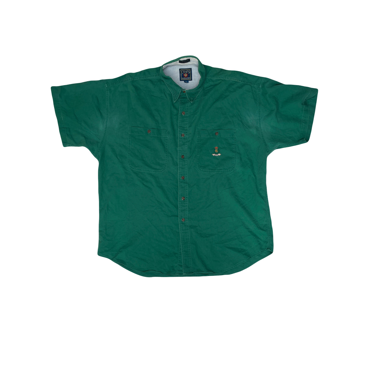 Vintage 90s Chaps Ralph Lauren Men's XL Green Short Sleeve Button Down Shirt