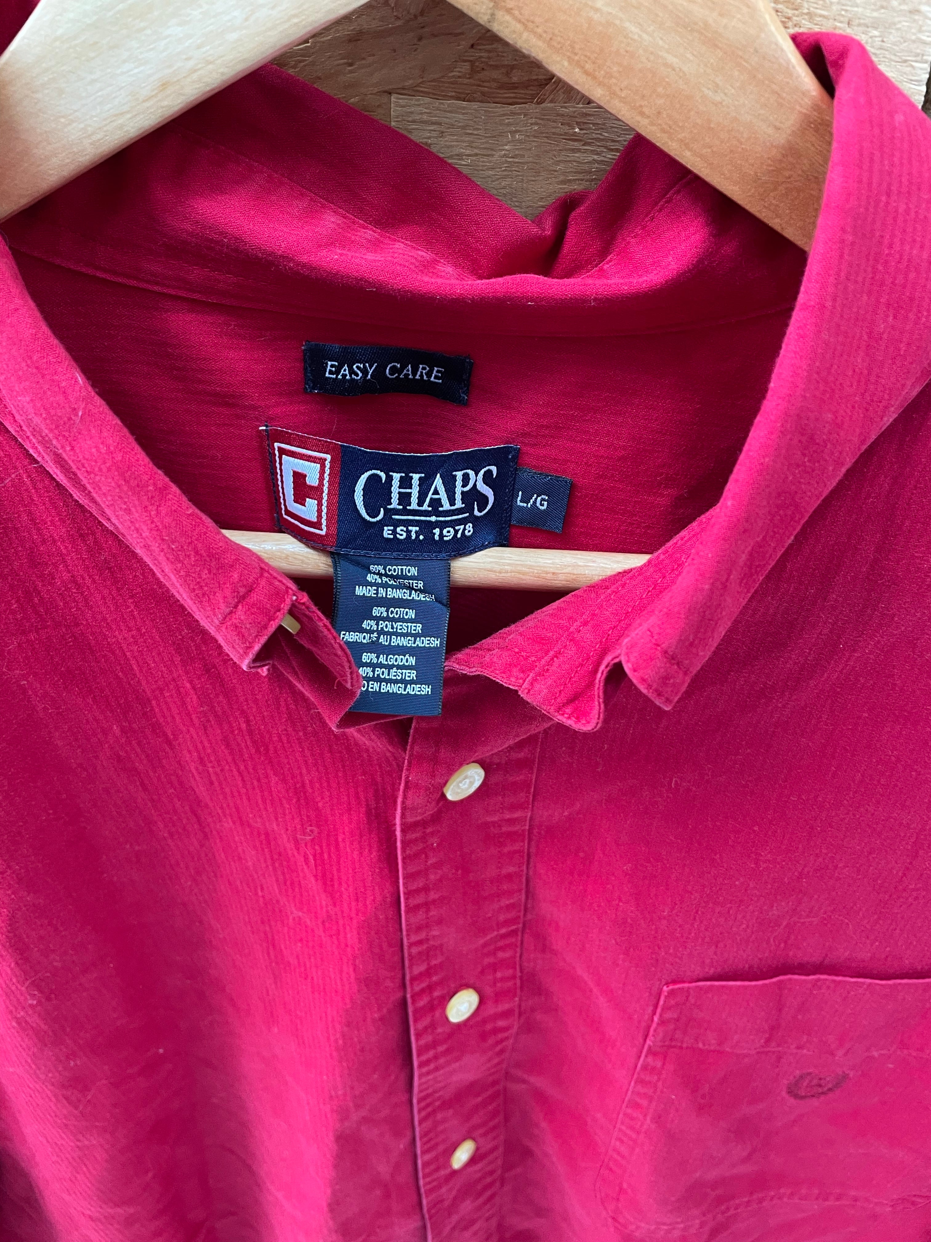 Vintage Chaps Men's L Red Preppy Long Sleeve Button Down Shirt