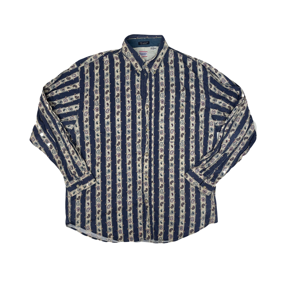 Vintage 90s Bugle Boy Co Men's XL Blue Paisley Stripe Long Sleeve Button Down Shirt