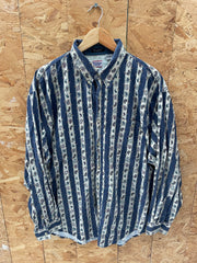 Vintage 90s Bugle Boy Co Men's XL Blue Paisley Stripe Long Sleeve Button Down Shirt