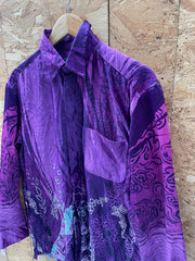 Vintage Purple Abstract Print Long Sleeve Ugly Crazy Shirt Size L