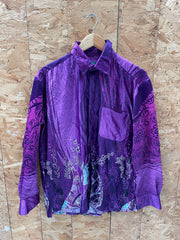 Vintage Purple Abstract Print Long Sleeve Ugly Crazy Shirt Size L