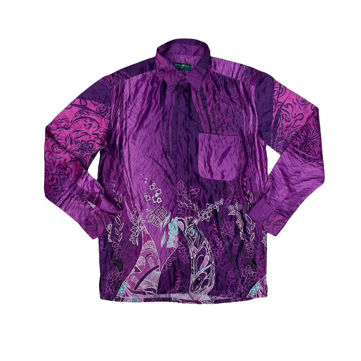 Vintage Purple Abstract Print Long Sleeve Ugly Crazy Shirt Size L