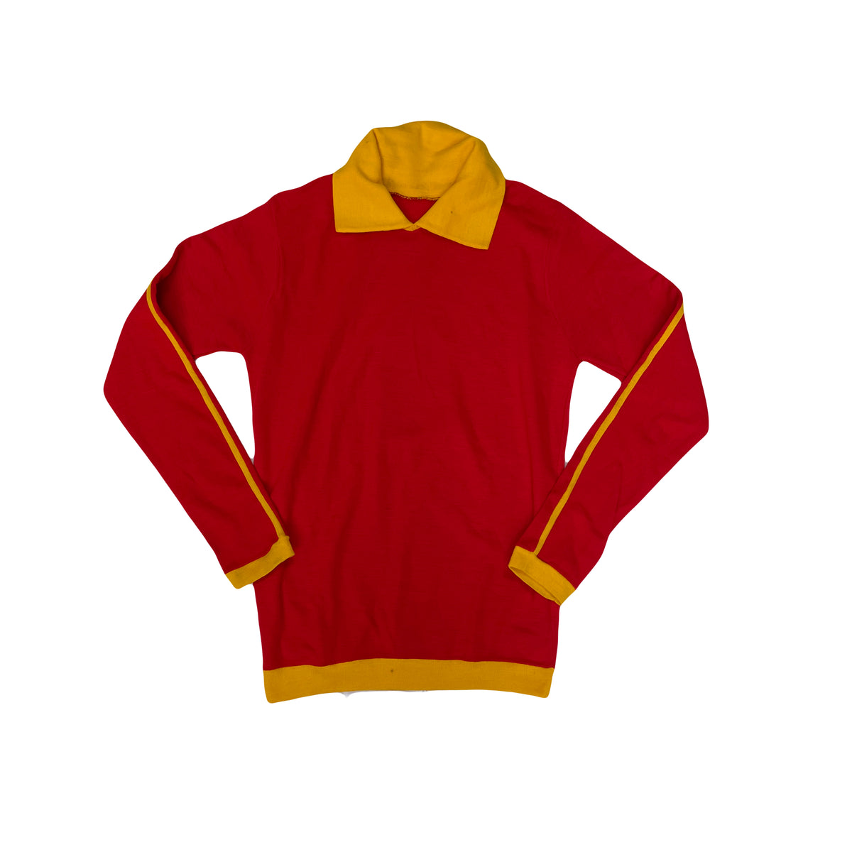 Vintage 80s Acrylic Wool Red Yellow Long Sleeve Polo Shirt Size M