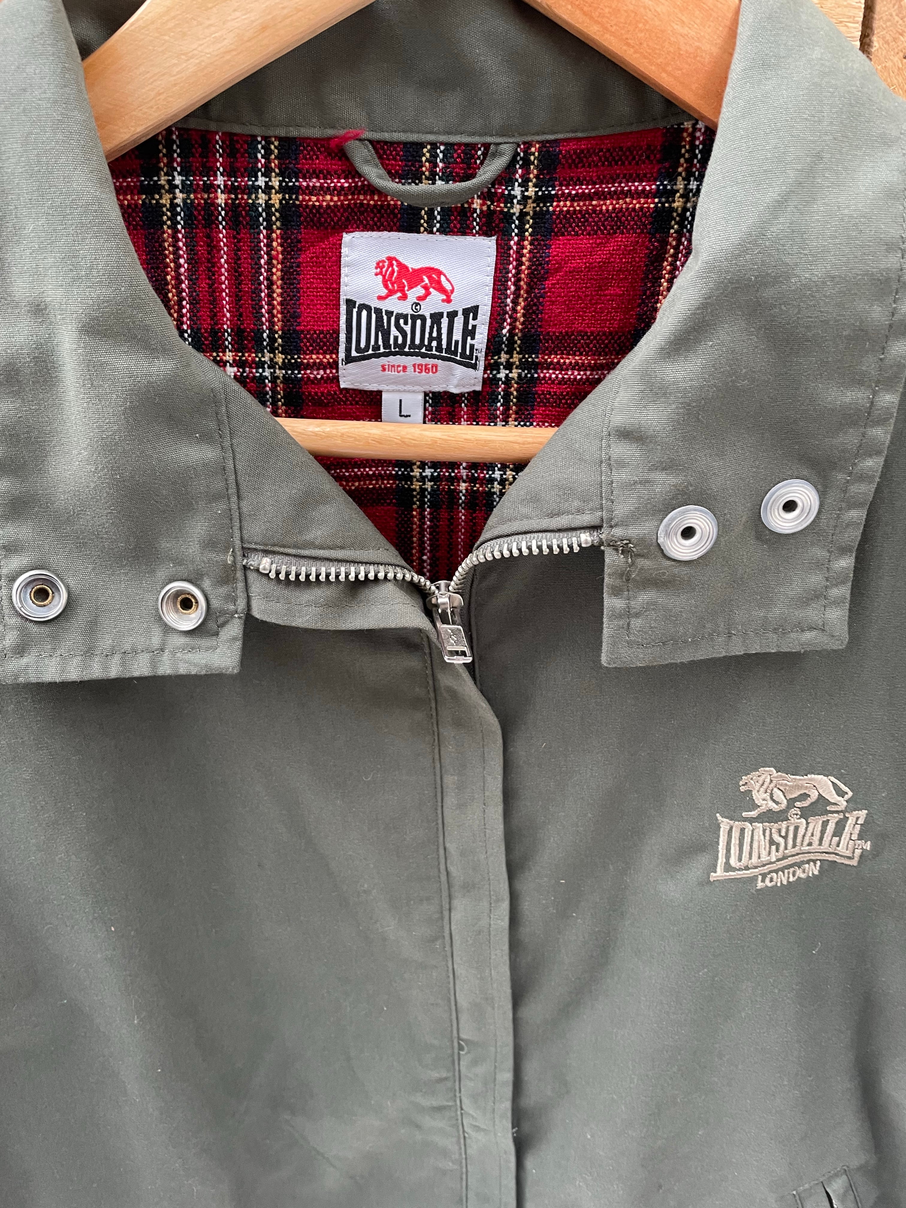 Vintage Lonsdale London Size L Green Jacket, Full Zip, Casual Harrington