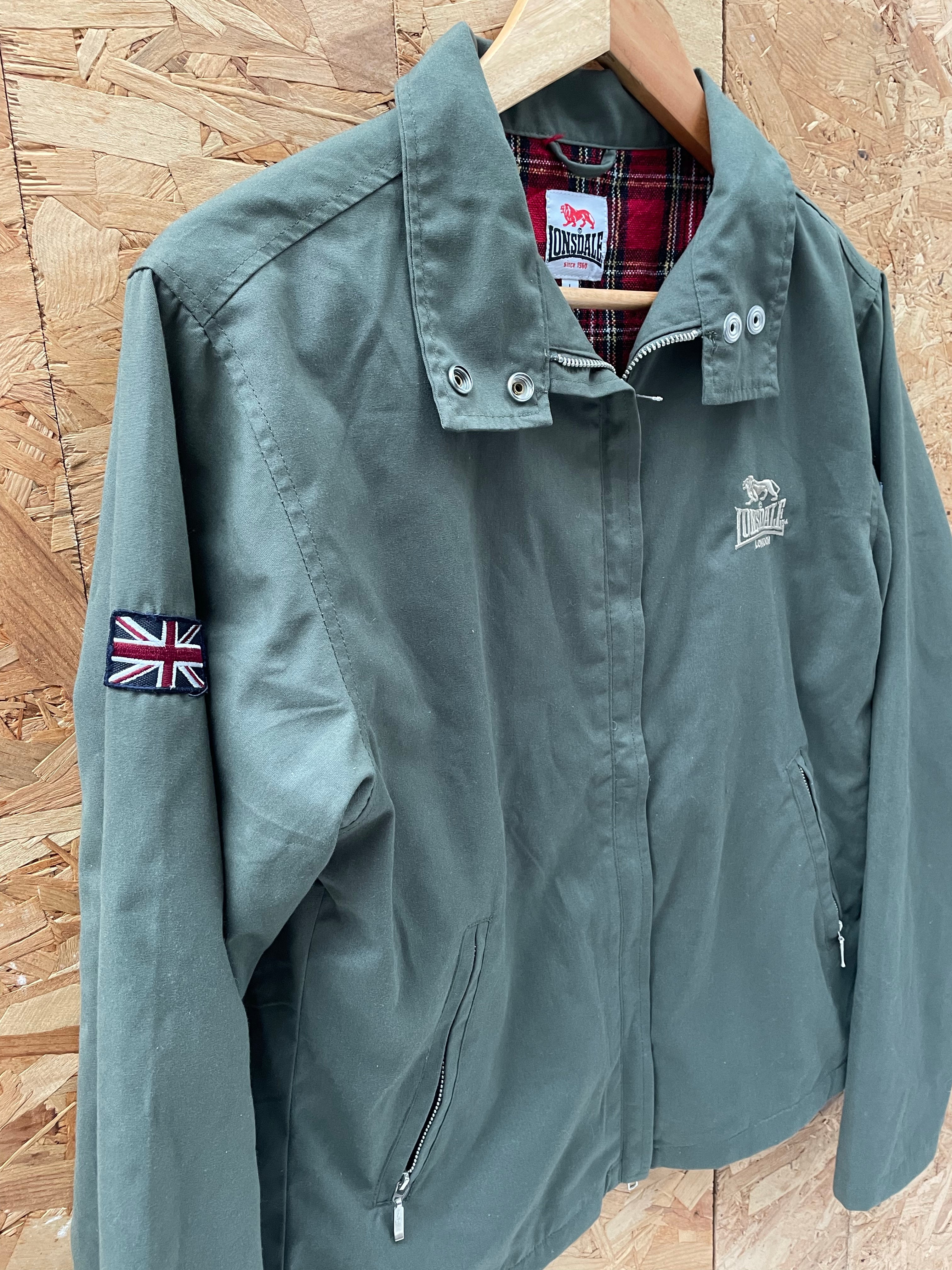 Vintage Lonsdale London Size L Green Jacket, Full Zip, Casual Harrington