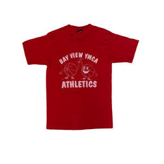 Vintage 90s Single Stitch Fruit of the Loom Bay View YMCA Athletics Red T-Shirt Size S