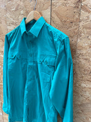 Vintage 90s Men's Teal Long Sleeve Twin Pocket Quirky Shirt Size M by Three-Leaf