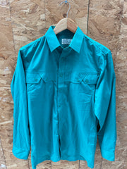 Vintage 90s Men's Teal Long Sleeve Twin Pocket Quirky Shirt Size M by Three-Leaf