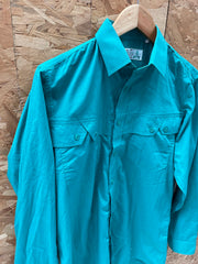 Vintage 90s Men's Teal Long Sleeve Twin Pocket Quirky Shirt Size M by Three-Leaf
