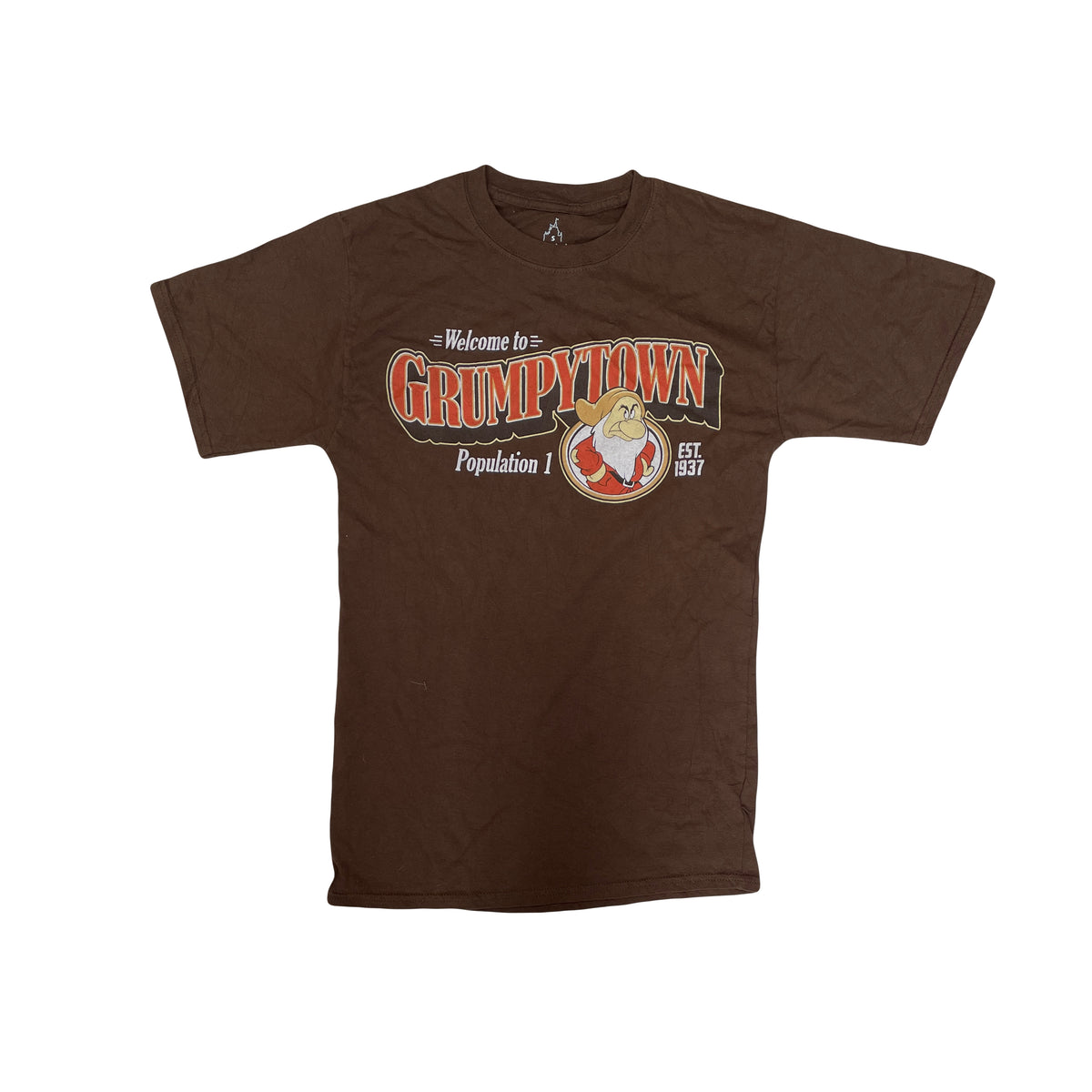 Disney Grumpy Town T-Shirt Brown Adult Size S Short Sleeve Graphic Tee