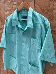 Vintage 90s Men's Mint Green Embroidered Guayabera Shirt Size XL by TropicCool
