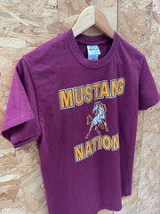 Vintage Maroon Mustang Nation USA Graphic T-Shirt Size S by Gildan