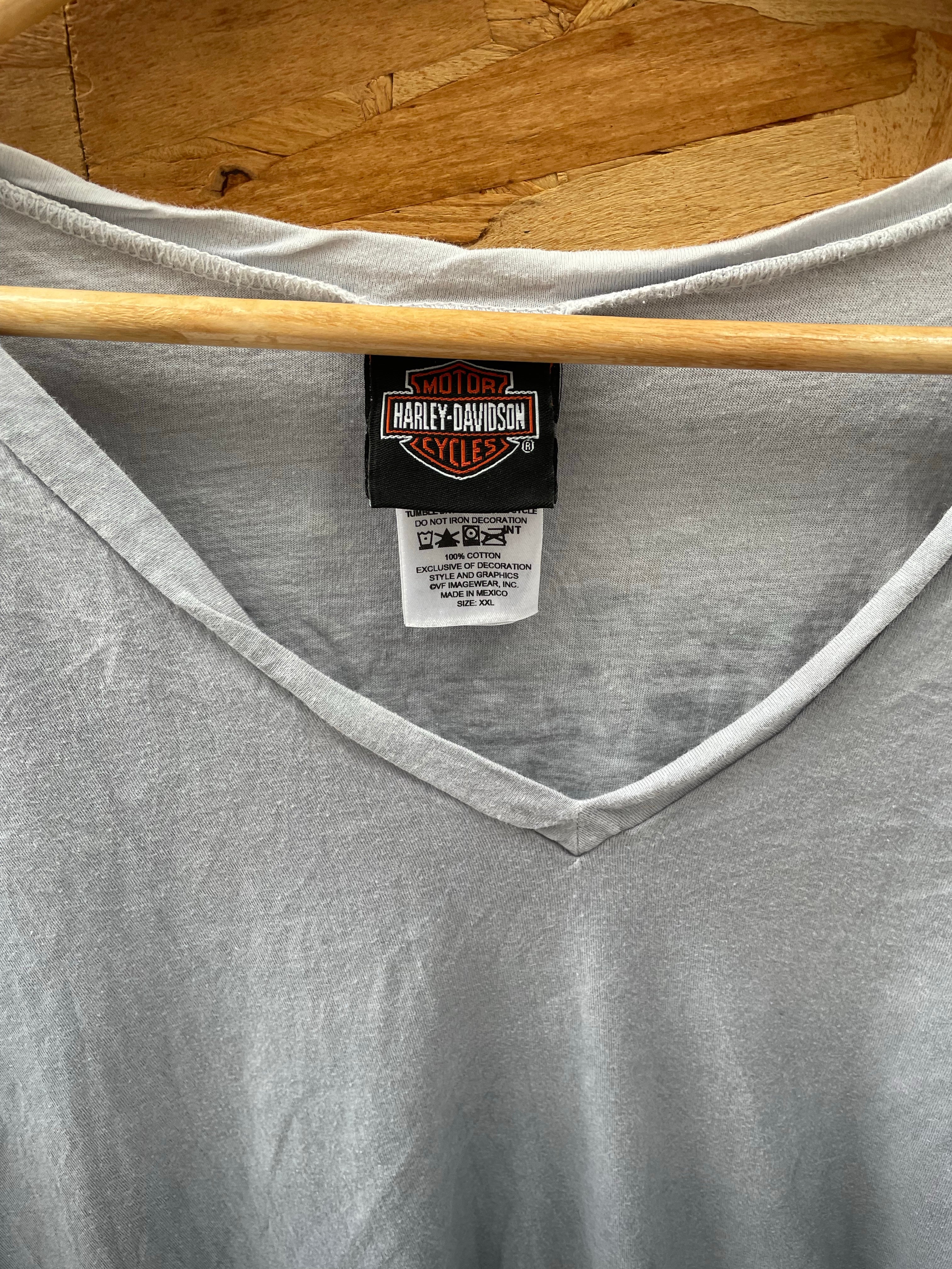 Vintage Harley-Davidson Gray Ombre Graphic V-Neck T-Shirt Size XXL