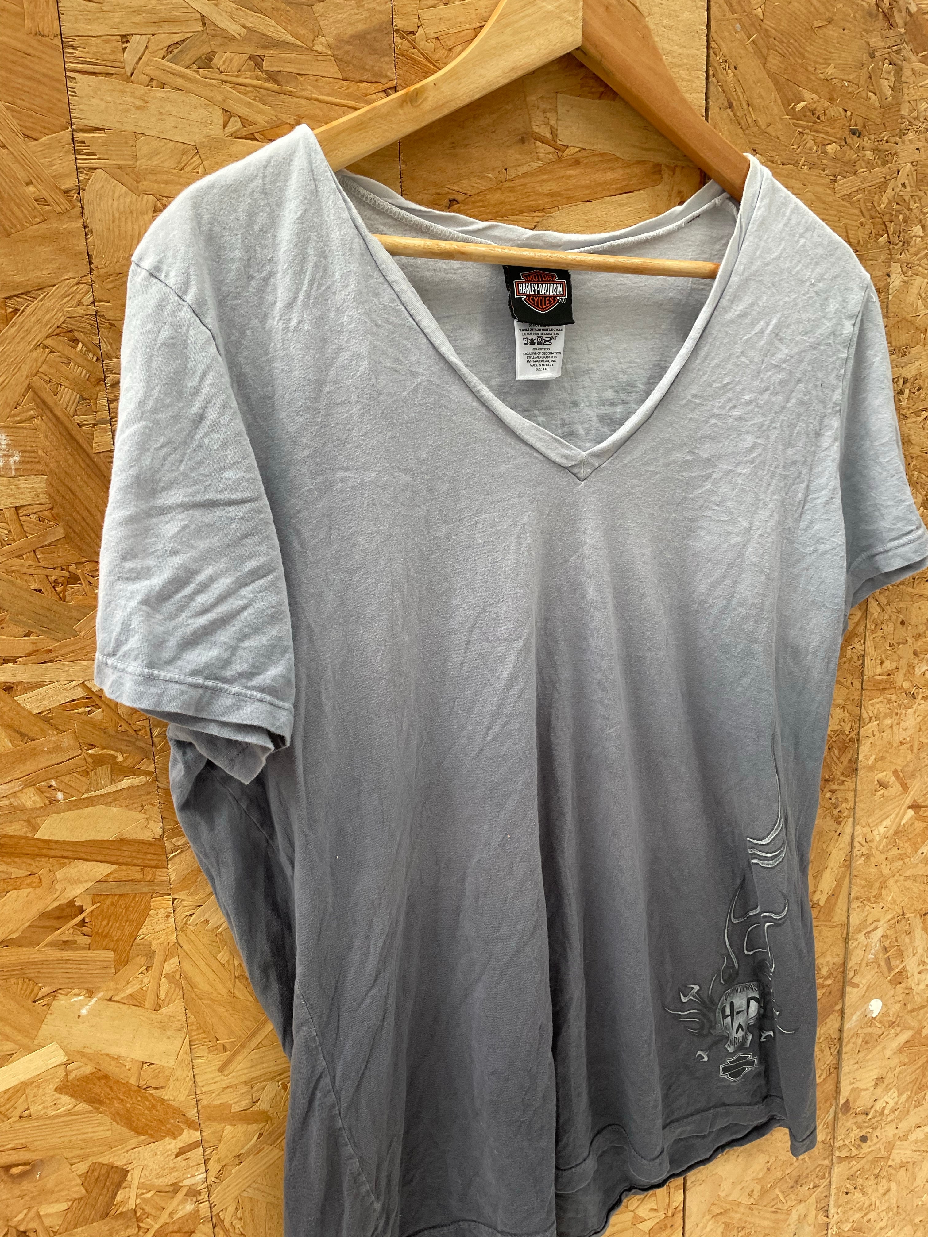 Vintage Harley-Davidson Gray Ombre Graphic V-Neck T-Shirt Size XXL