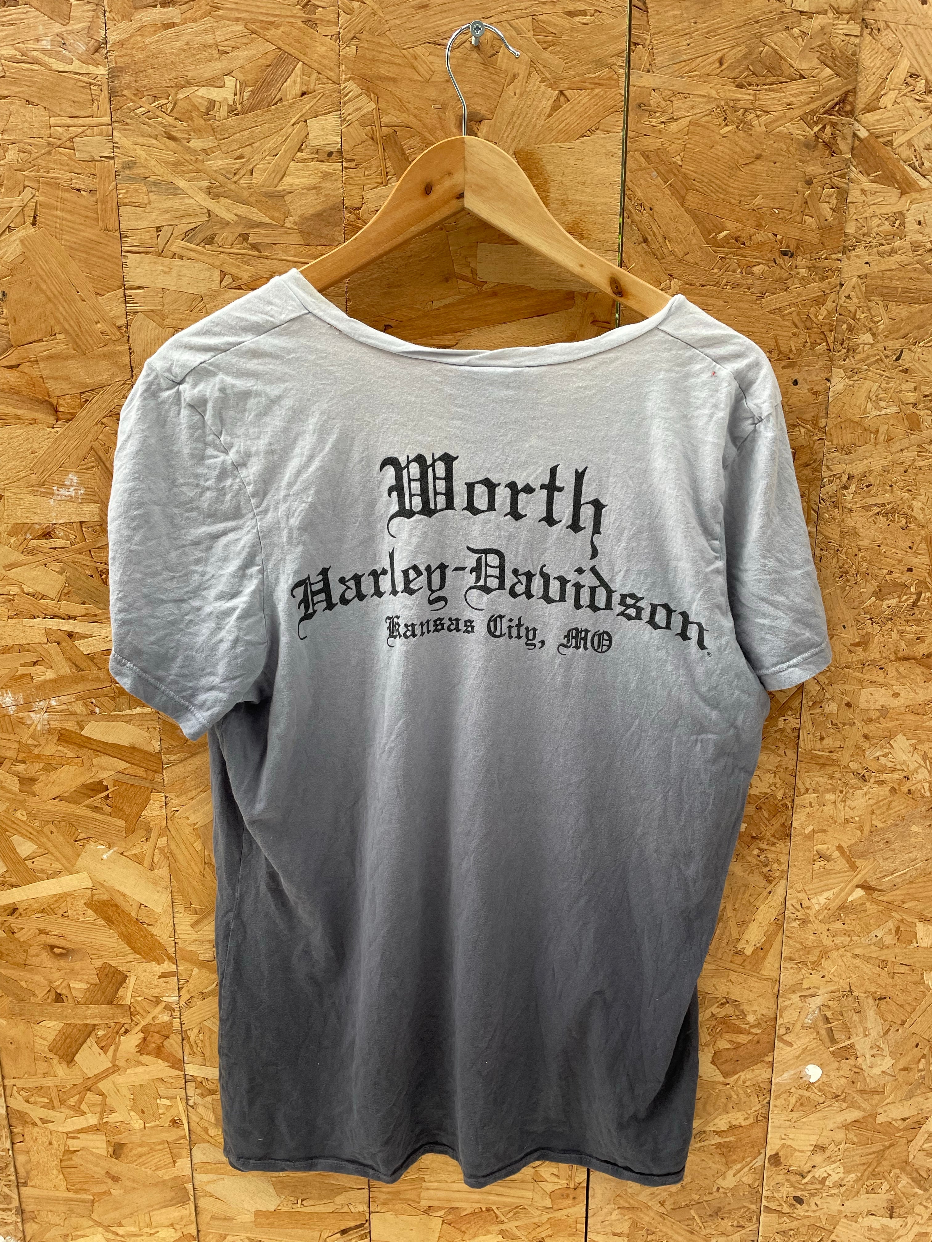 Vintage Harley-Davidson Gray Ombre Graphic V-Neck T-Shirt Size XXL
