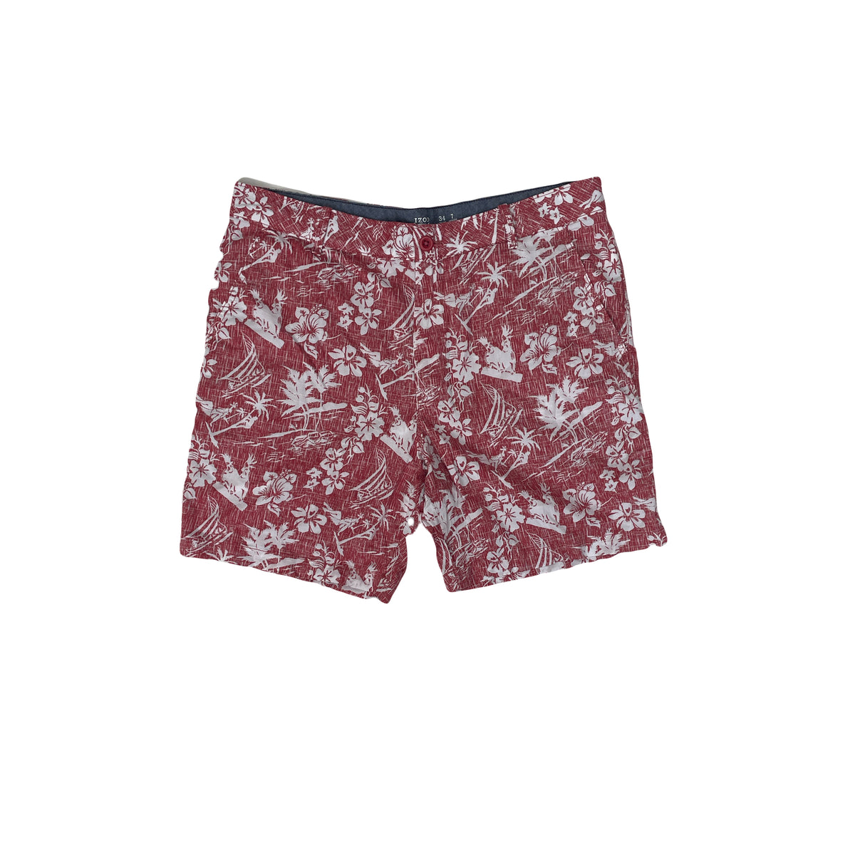 IZOD Men's 34x7 Red Floral Print Summer Casual Shorts