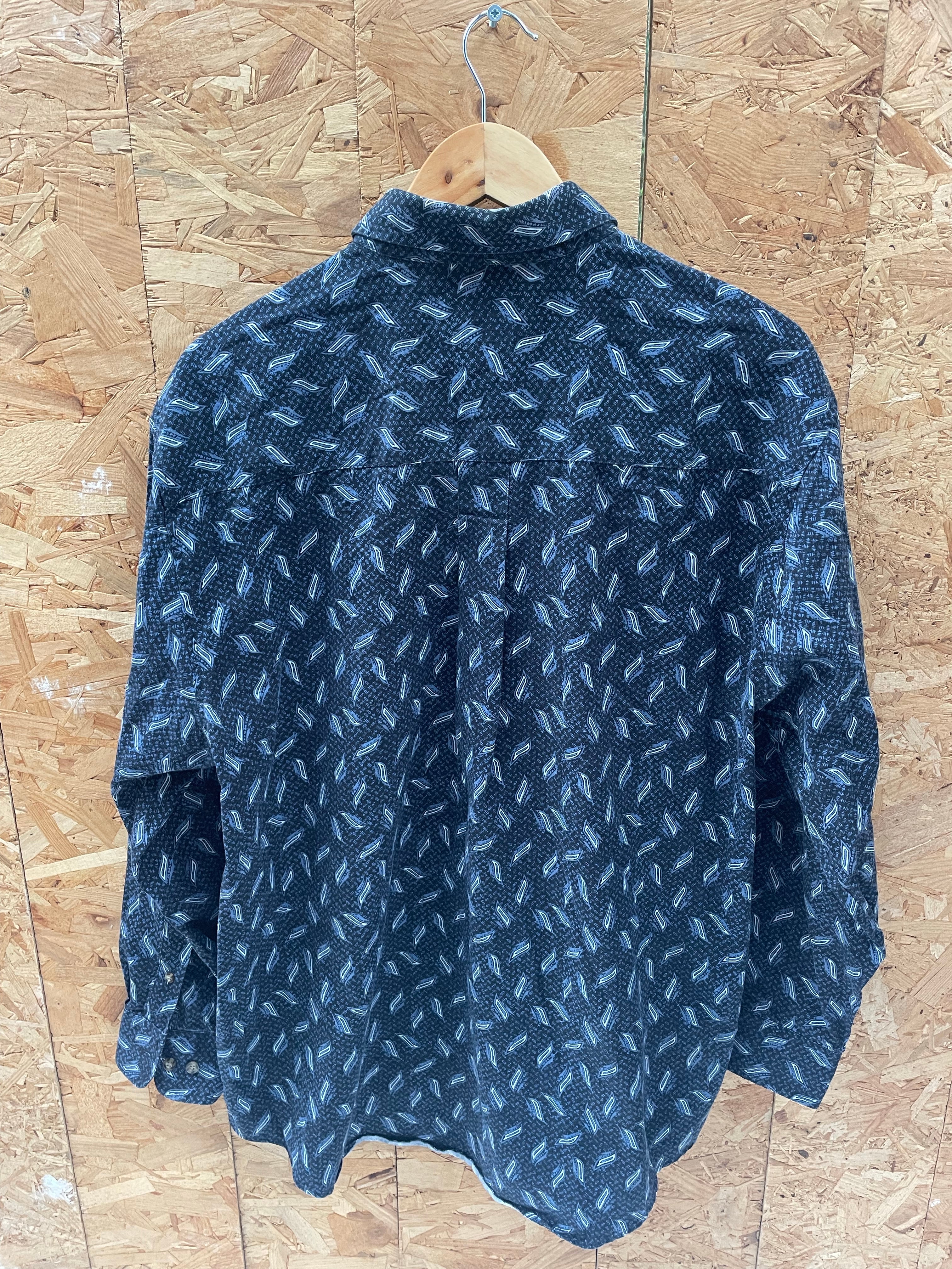 Vintage Y2K Dark Blue Abstract Paisley Pattern Long Sleeve Shirt L by Towncraft