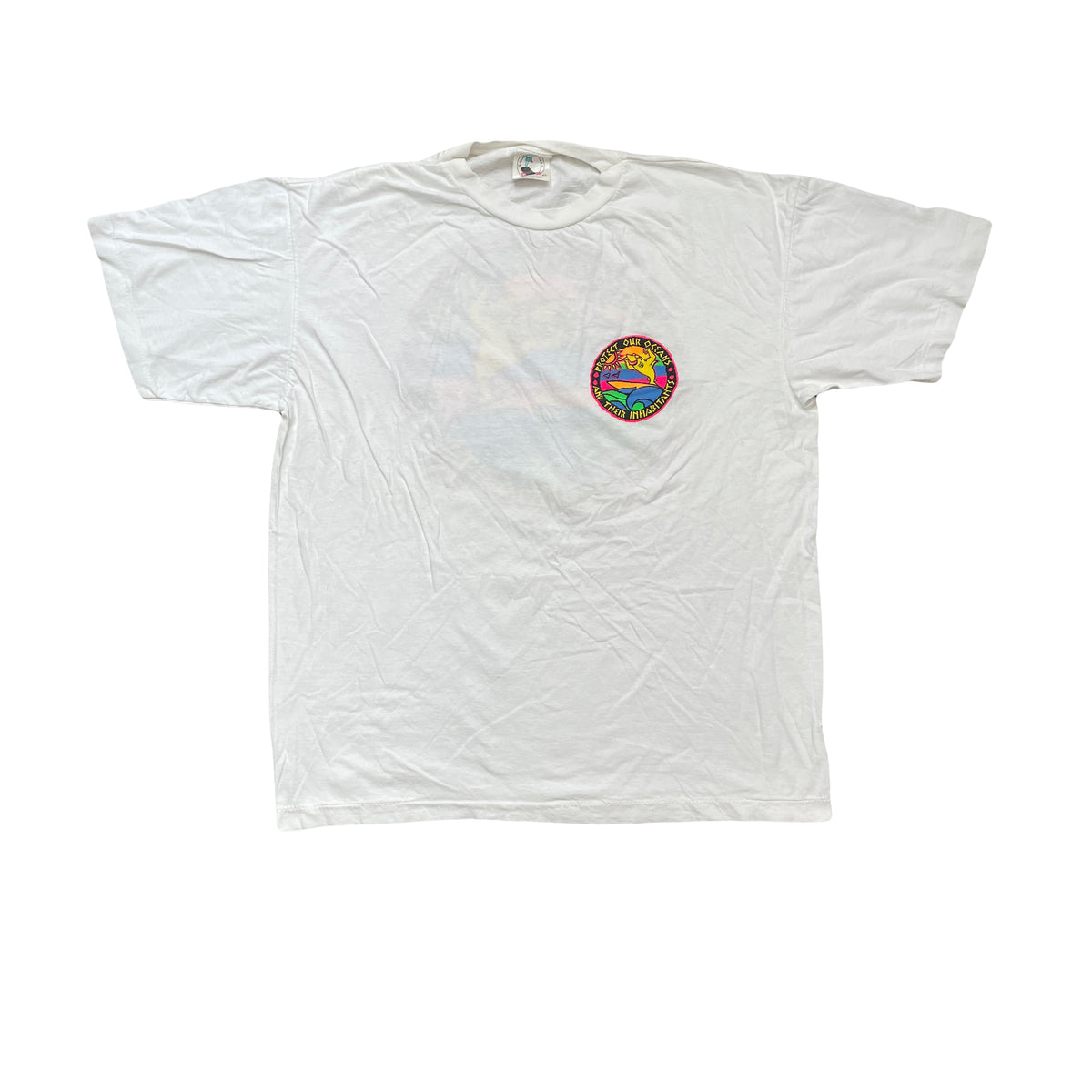 Vintage 90s Protect Our Oceans Single Stitch T-Shirt White Size L