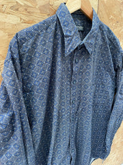 Vintage Y2K Dark Blue &amp; Beige Paisley Monogram Pattern Shirt Size L By Equipment