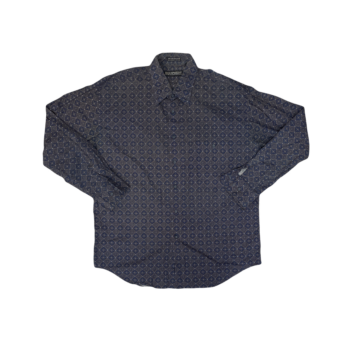 Vintage Y2K Dark Blue &amp; Beige Paisley Monogram Pattern Shirt Size L By Equipment