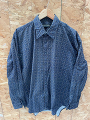 Vintage Y2K Dark Blue &amp; Beige Paisley Monogram Pattern Shirt Size L By Equipment