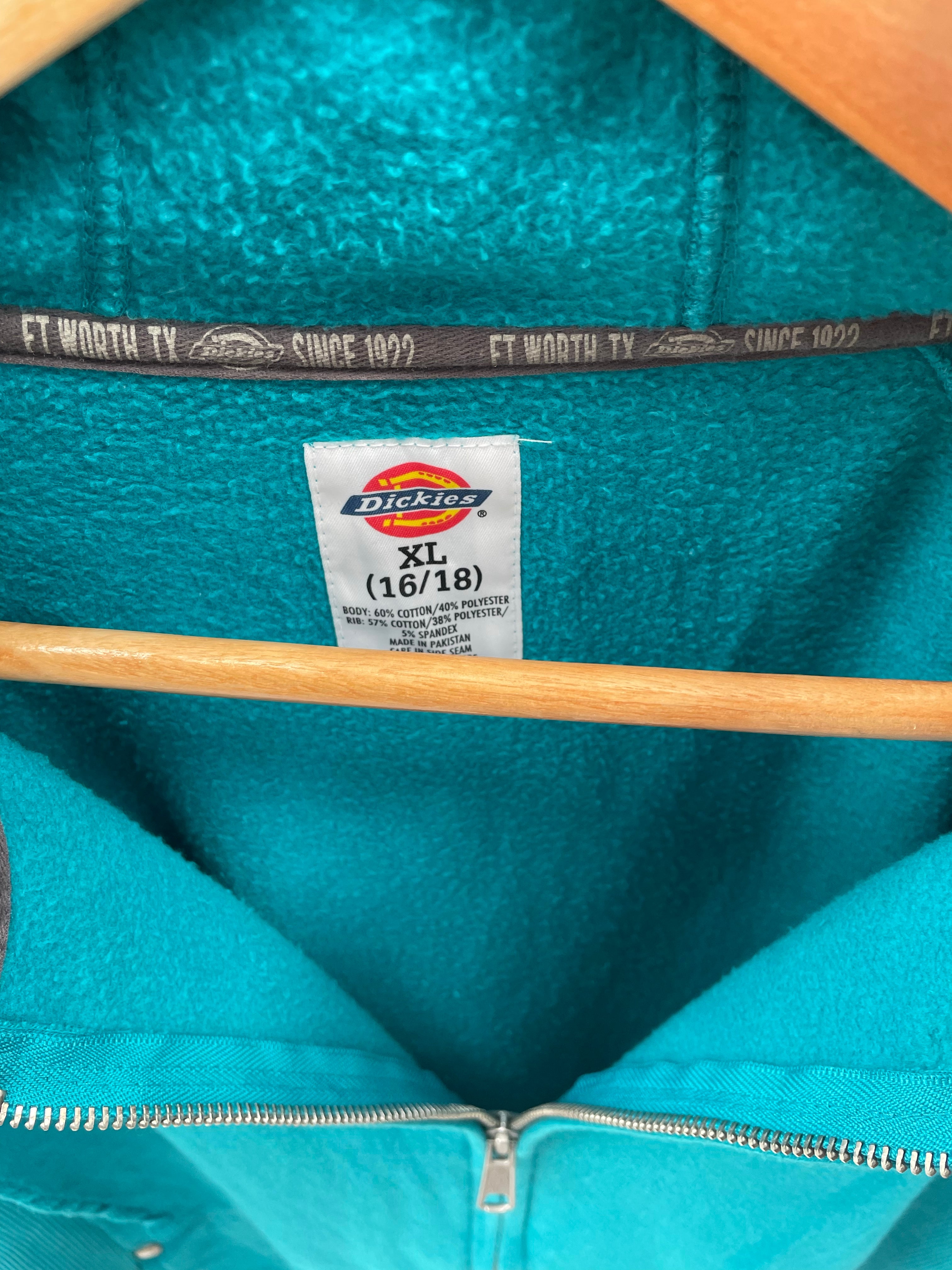Dickies Teal Zip-Up Hoodie Sweatshirt Jacket Size XL