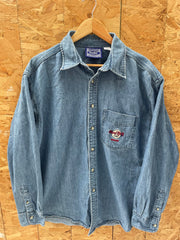 Vintage Hard Rock Cafe Madrid Denim Shirt L Blue Men's Long Sleeve Button Up